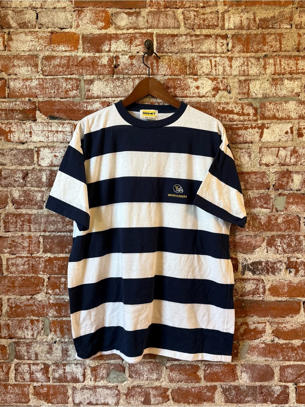 Vintage Signet USA Made WV Mountaineers Striped Tee Nos